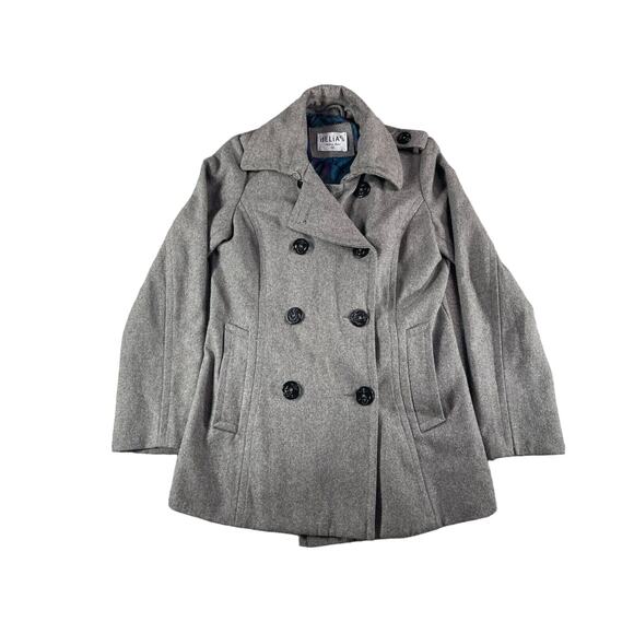 Delias Jacket Womens Medium Wool Gray Duffle Coat Plaid Lined Warm Collared - Picture 1 of 12